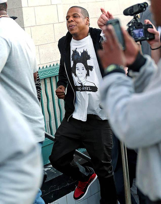 Jay-Z wearing a JEAN-MICHEL BASQUIAT Tee