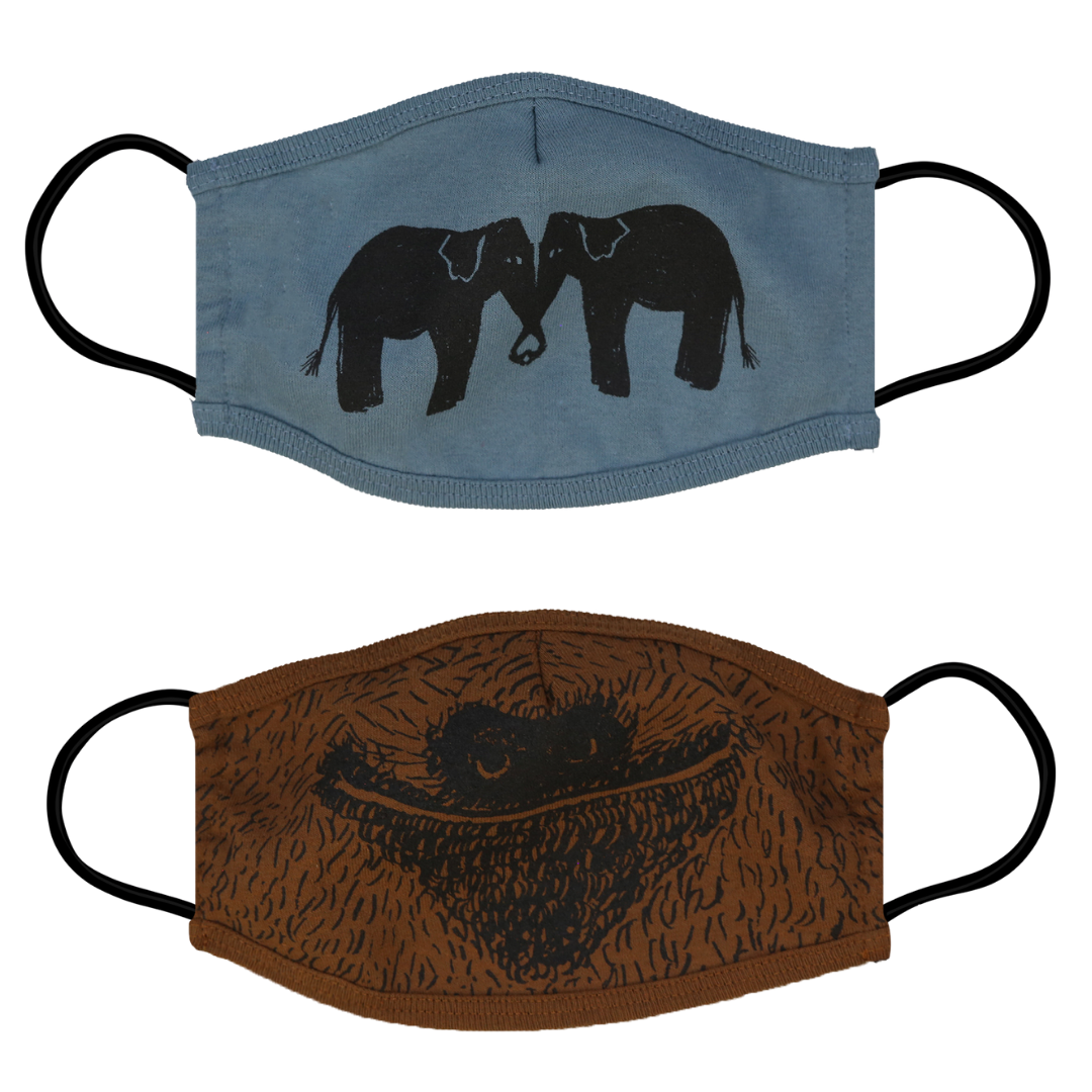 Elephant & Sloth Face Masks - 2 Pack